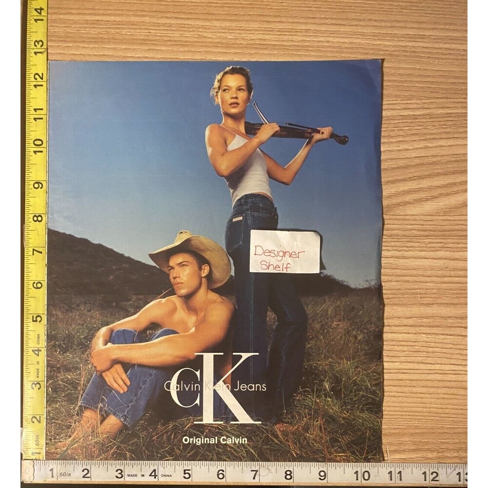Kate Moss For Calvin Klein Jeans Fiddle Scene 1998 Fashion Print Advertisement